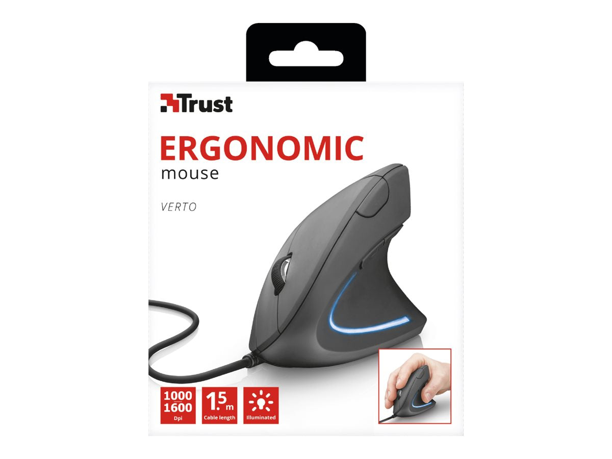 TRUST Souris filaire ergonomique VERTO - Noire