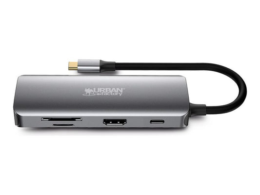 URBAN FACTORY Hubee 8in1 USB-C Hub With 3 USB-A / 1 4K HDMI / 1 RJ45 / 2 Card Readers And 1 USB-C 100W Pd
