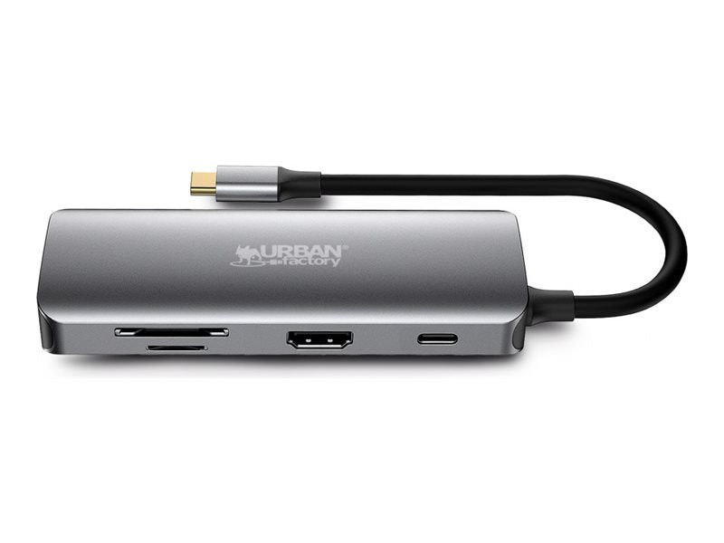 URBAN FACTORY Hubee 8in1 USB-C Hub With 3 USB-A / 1 4K HDMI / 1 RJ45 / 2 Card Readers And 1 USB-C 100W Pd