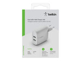 BELKIN BOOST CHARGE 24w 12w X2 USB-A Dual Wall Charger White