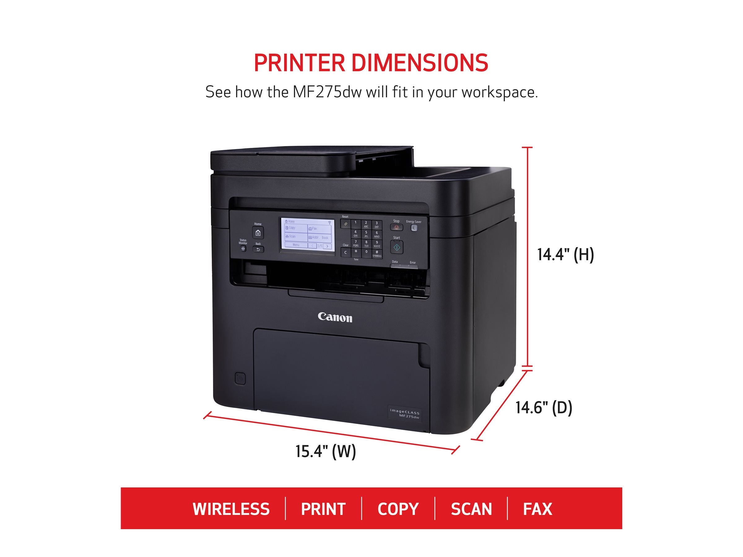CANON i-SENSYS MF275dw MFP Mono B/W laser A4 210x297mm A4 29pp mcopy 29ppm print 150 sheets USB 2.0 LAN Wi-Fi
