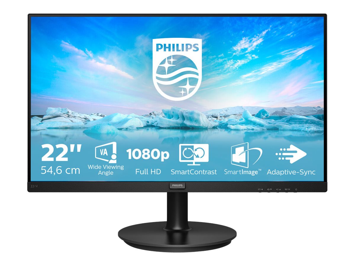 PHILIPS 221V8A/00  Écran LED - 22" - 1920 x 1080 Full HD  @ 75 Hz - VA - 200 cd/m² - 4000:1 - 4 ms - HDMI, VGA - haut-parleurs