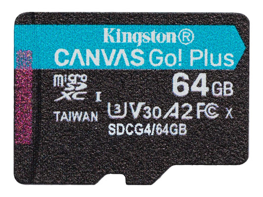 KINGSTON 64Go microSDXC Canvas Go Plus Gen4 200R A2 U3 Single Pack w/o ADP