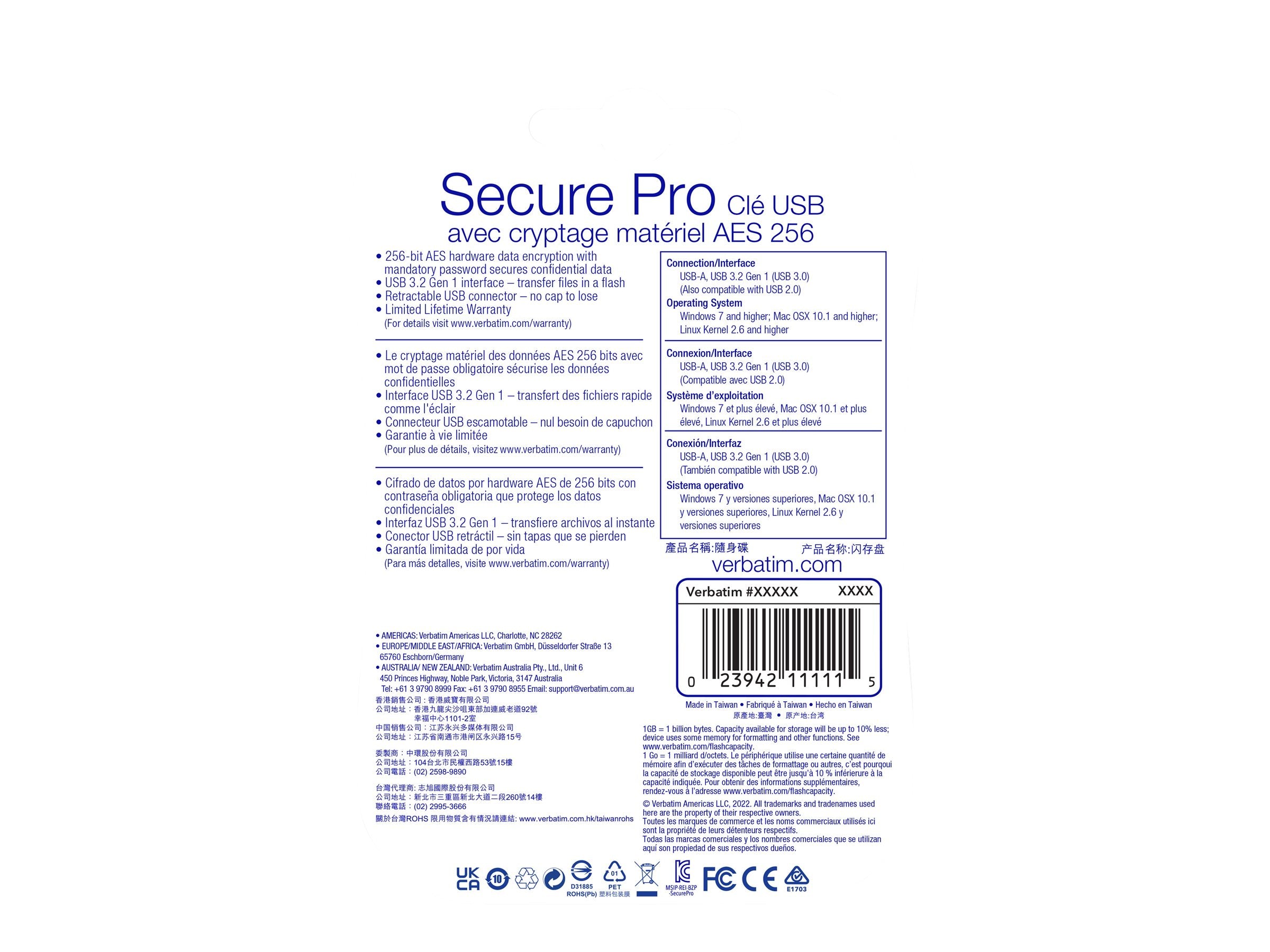 VERBATIM USB 3.2 DRIVE 16Go SECURE DATA PRO PC & MAC WCF (P)