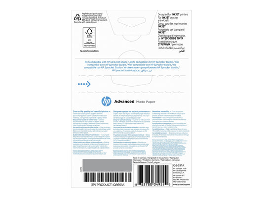 HP original Q8691A Advanced glossy photo paper Ink cartridge 250g/m2 100x150mm 25 sheets 1-pack borderless