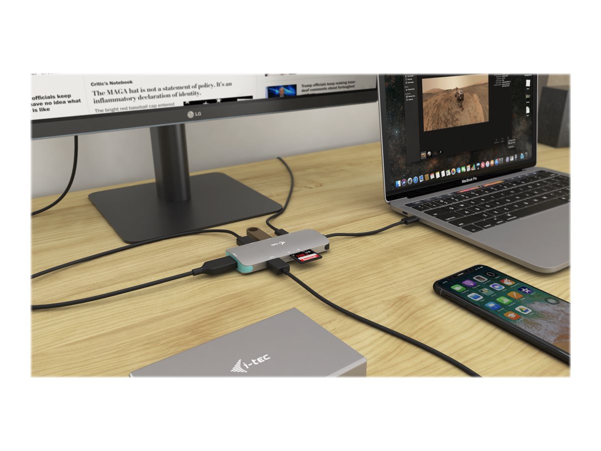 I-TEC USB C Metal Nano Docking Station 1xHDMI 4K 1xSD Cardreader 1xmicroSDCardreader 3xUSB 3.0 Port 1xUSB-C PD sans alimentation