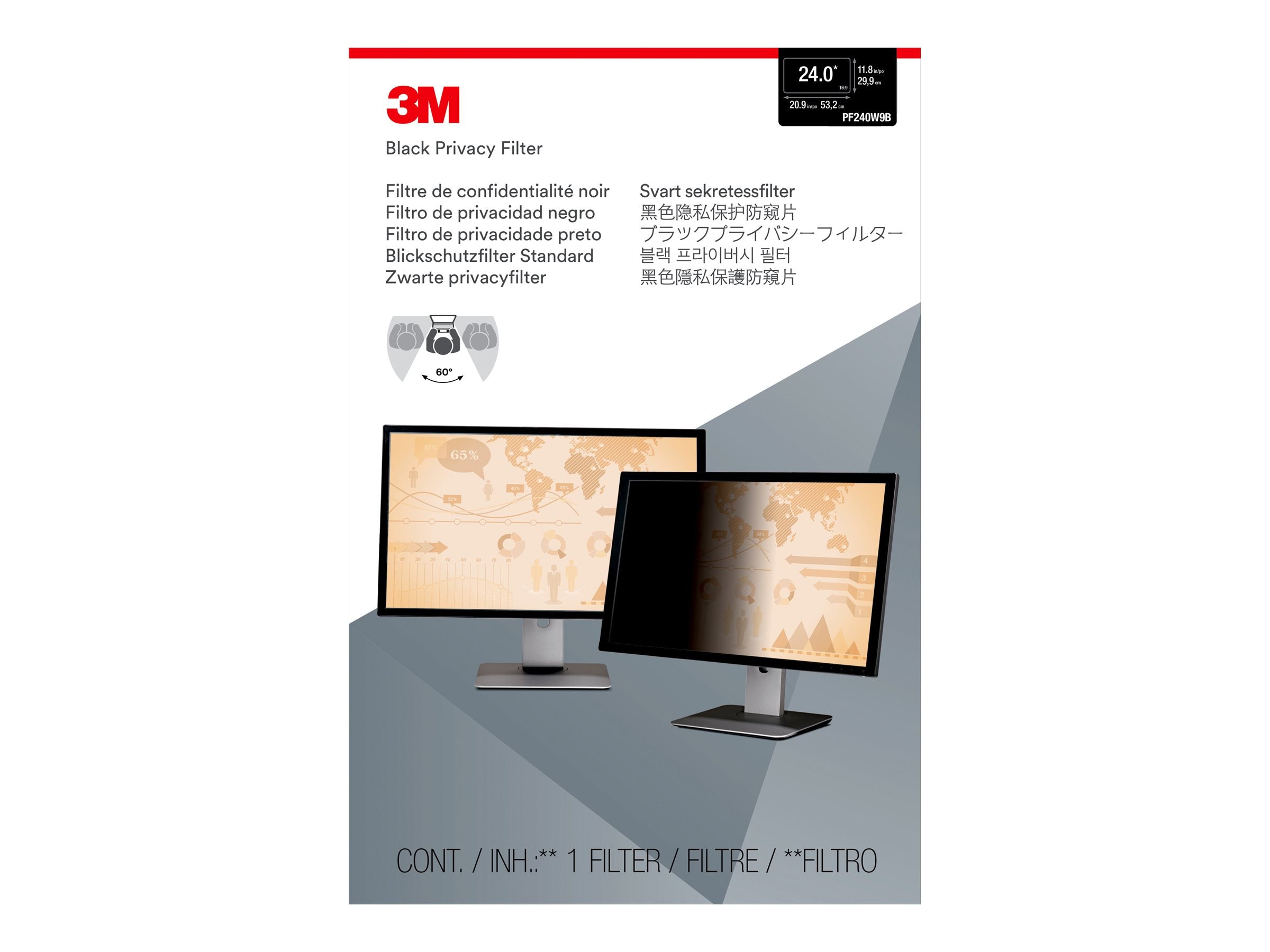 3M PF240W9B Privacy filter 24 16:9 / PF 24.0W9 29.9cm x 53.2cm