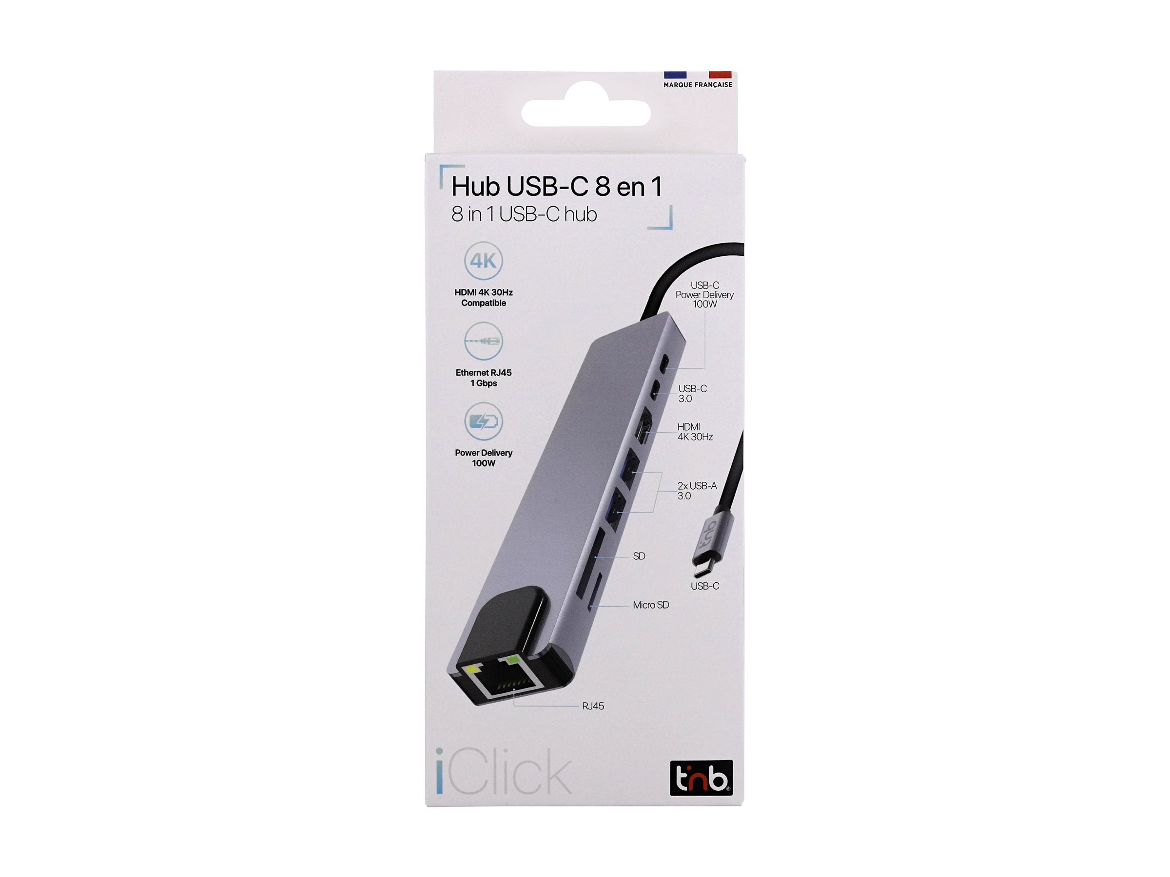 TNB iClick - Hub USB-C 8 en 1 - en aluminium
