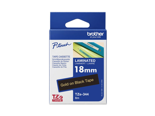 BROTHER P-TOUCH TZE-344 gold sur noir  18mm