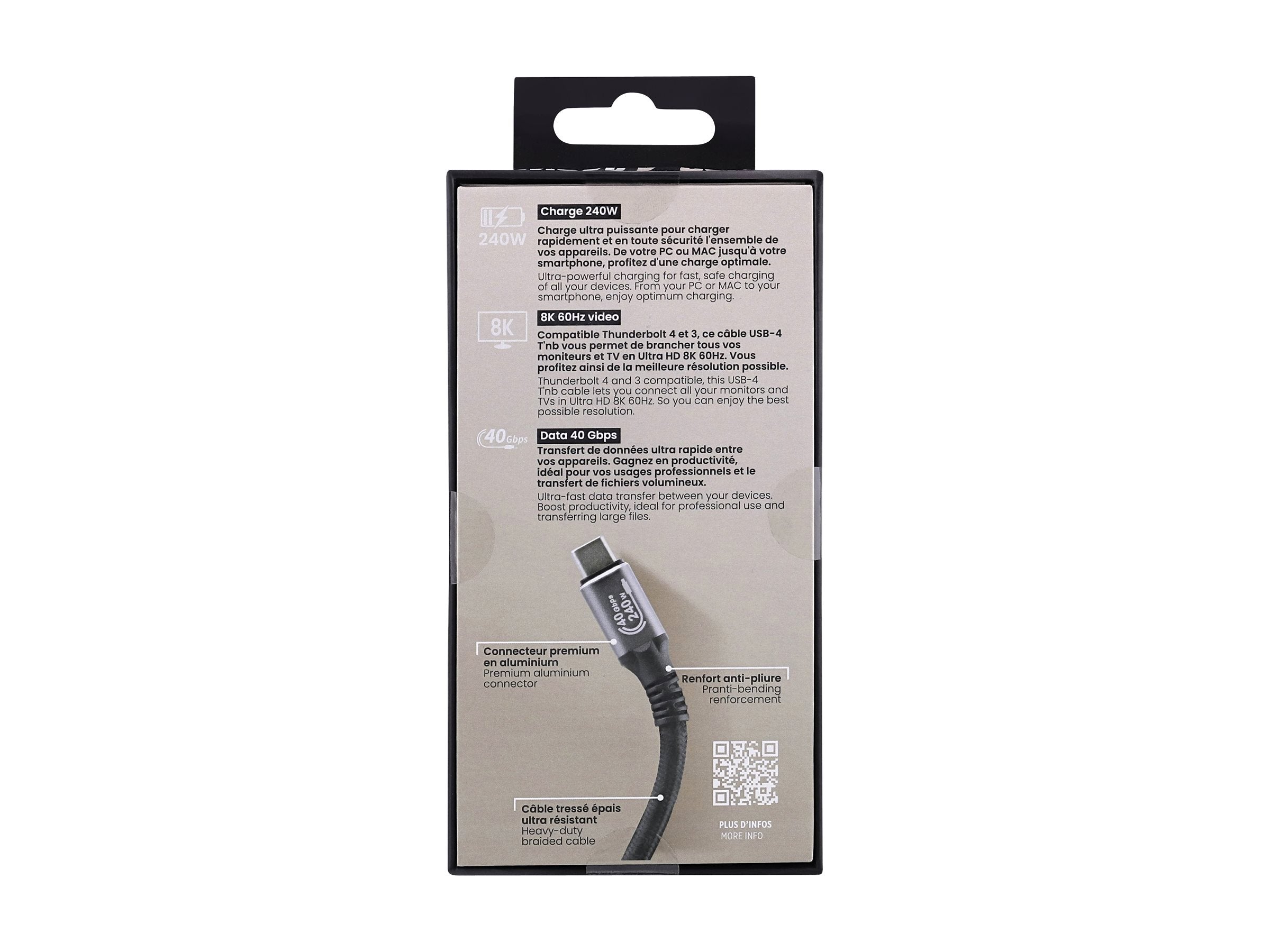TNB Câble professionnel USB-4 Gen3 240W 40 Gbps 2m - noir