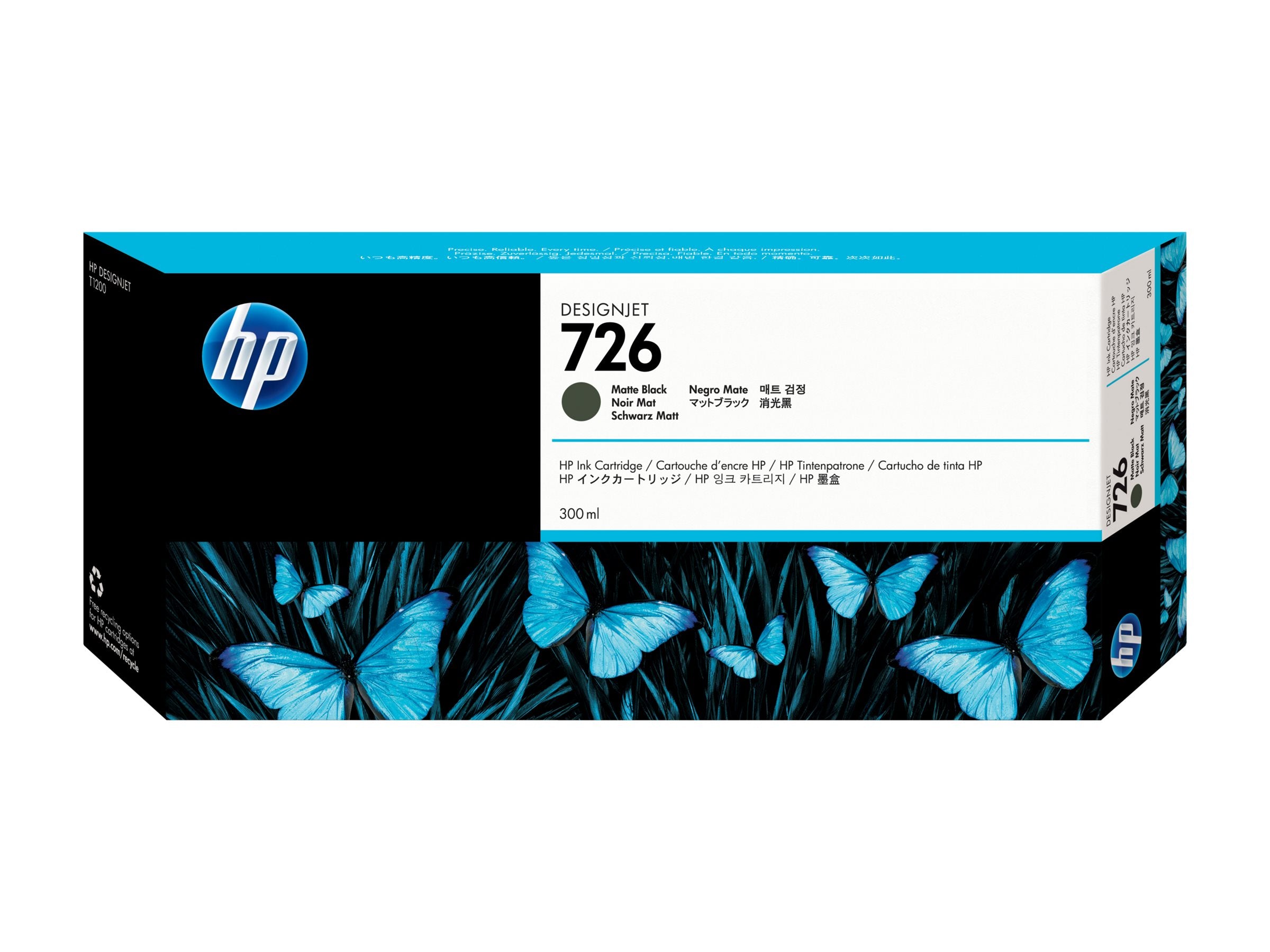 HP 726 original Ink cartridge CH575A matte black standard capacity 300ml 1-pack with Vivera Ink cartridge