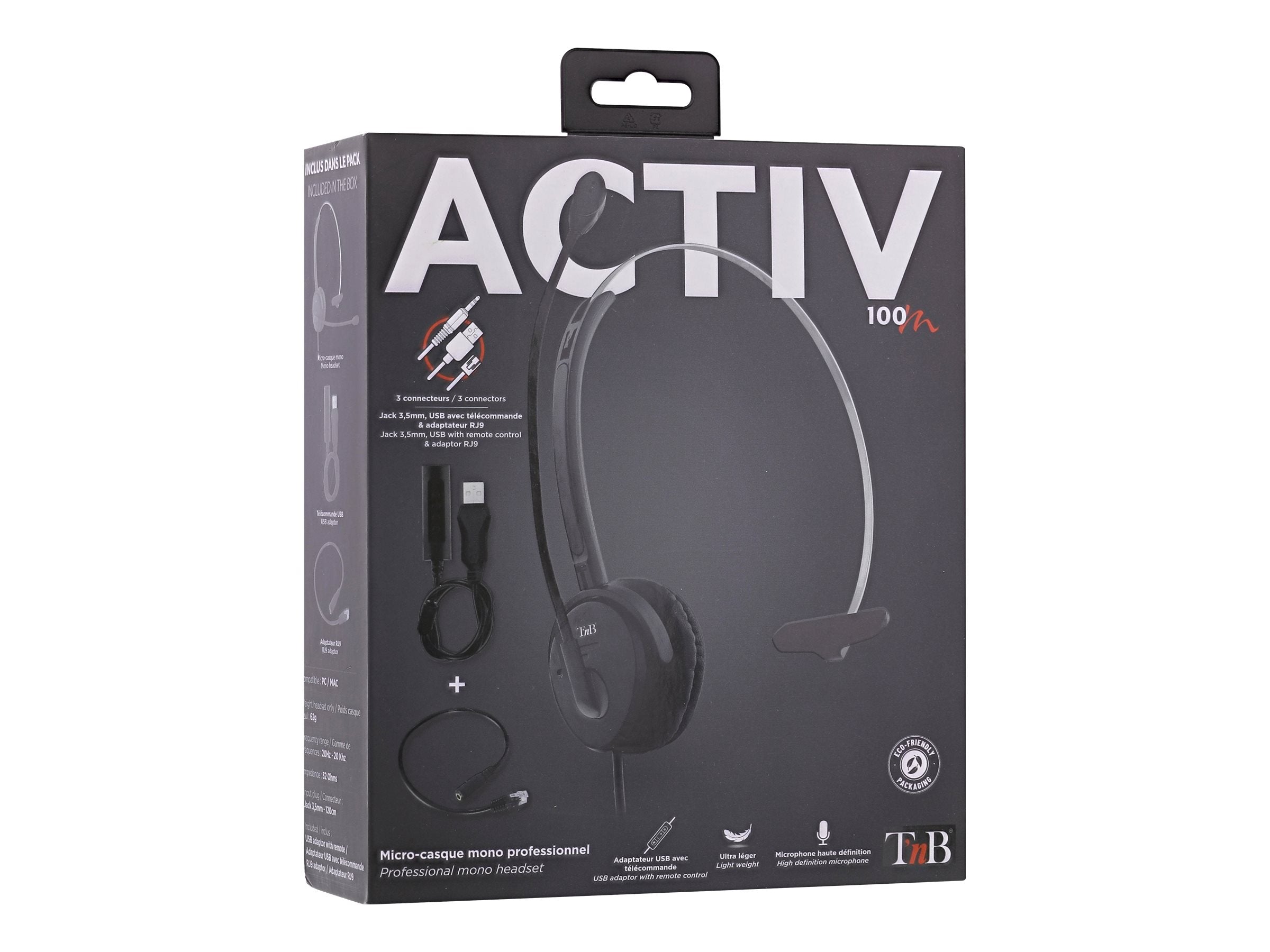 TNB Activ 100M Professional Mono Headset Jack Usb Rj9 Jack Wired Headset With Usb And Rj9 Adaptors Mono Earpad