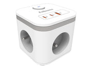 FELLOWES POWER CUBE TYPE E - BLANC MULTI PRISE Équipé de 3 x prises de courant 230v 1 x port USB-A 18W max et 2 x ports USB-C 20W