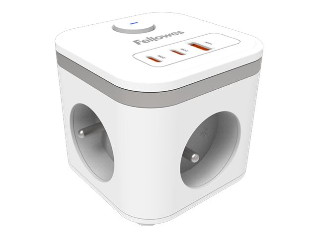 FELLOWES POWER CUBE TYPE E - BLANC MULTI PRISE Équipé de 3 x prises de courant 230v 1 x port USB-A 18W max et 2 x ports USB-C 20W