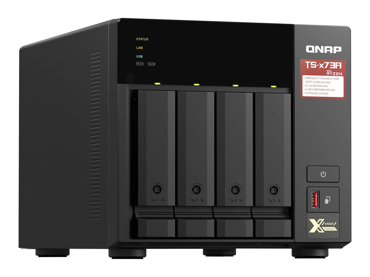 QNAP TS-473A-8G NAS AMD Ryzen Embedded V1500B 8Go SO-DIMM DDR4 4x 2.5/3.5inch SATA 6Gbps 2x M.2 2280 NVMe PCIe Gen3 x1 slots