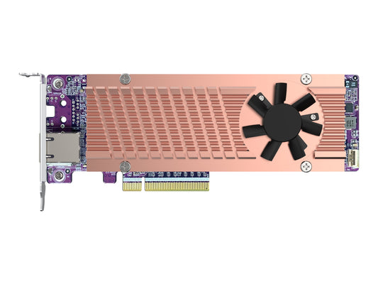 QNAP Card QM2 series 2xPCIe 2280 M.2 SSD slots PCIe Gen4x8 2xAQC113C 10GbE NBASE-T port