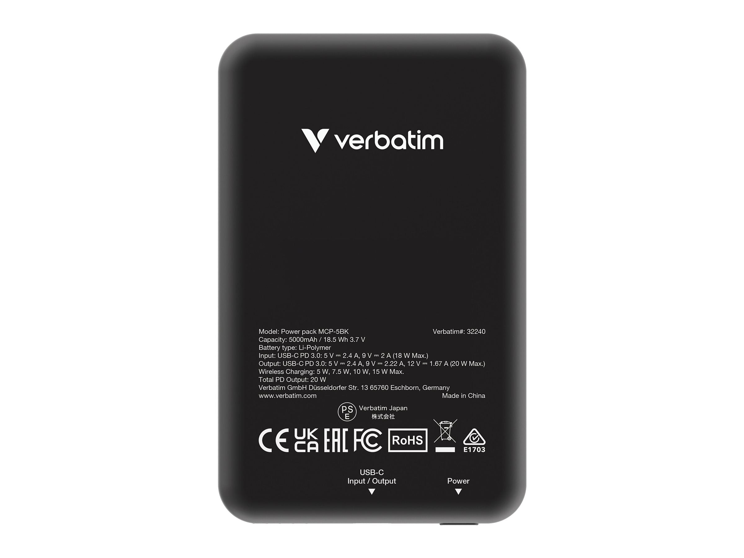 VERBATIM CHARGE N GO MAGNETIC WIRELESS POWER BANK 5000 BLACK WCF (P)