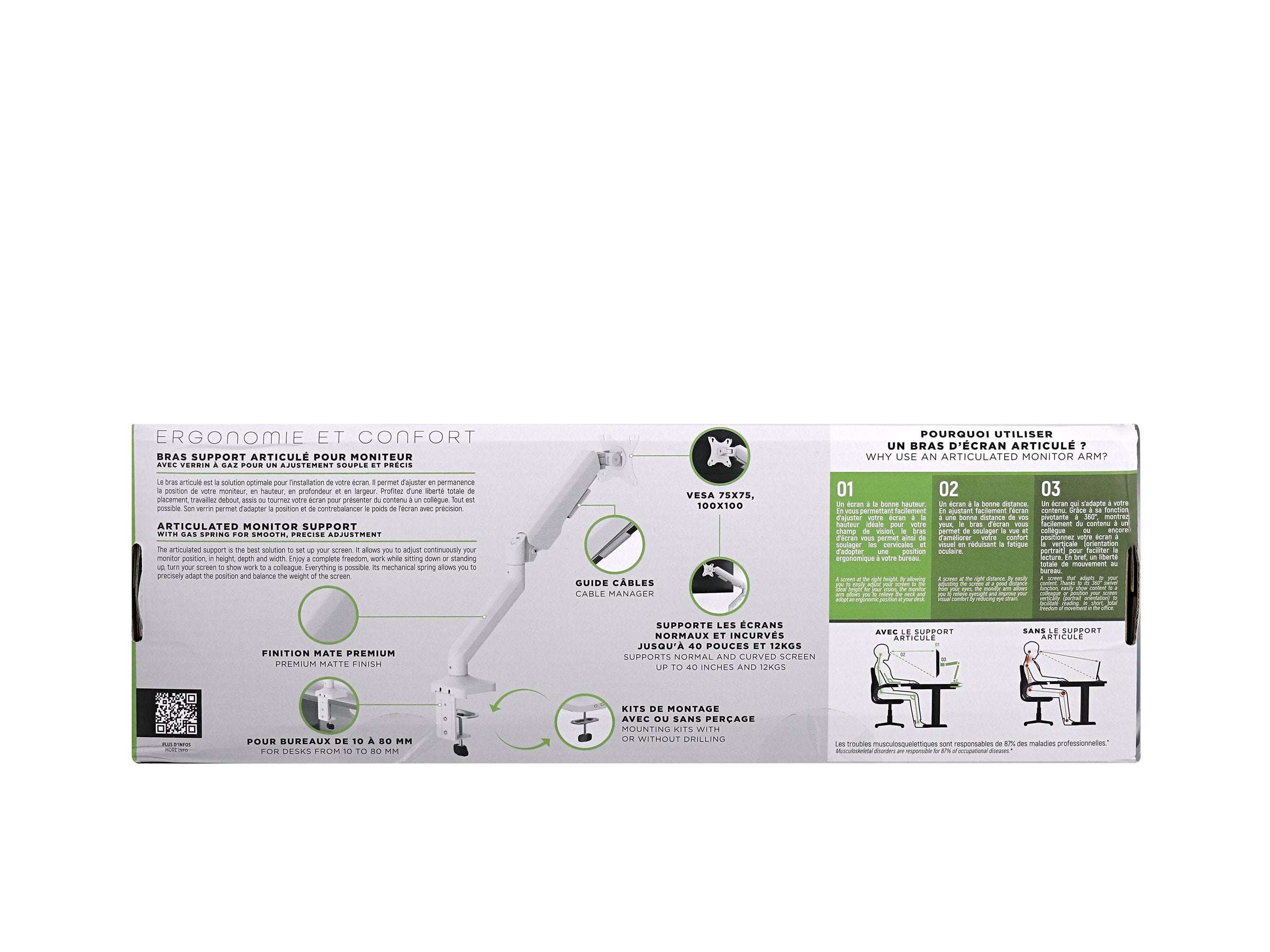 TNB ERGO - Bras support articulé pour moniteur - blanc