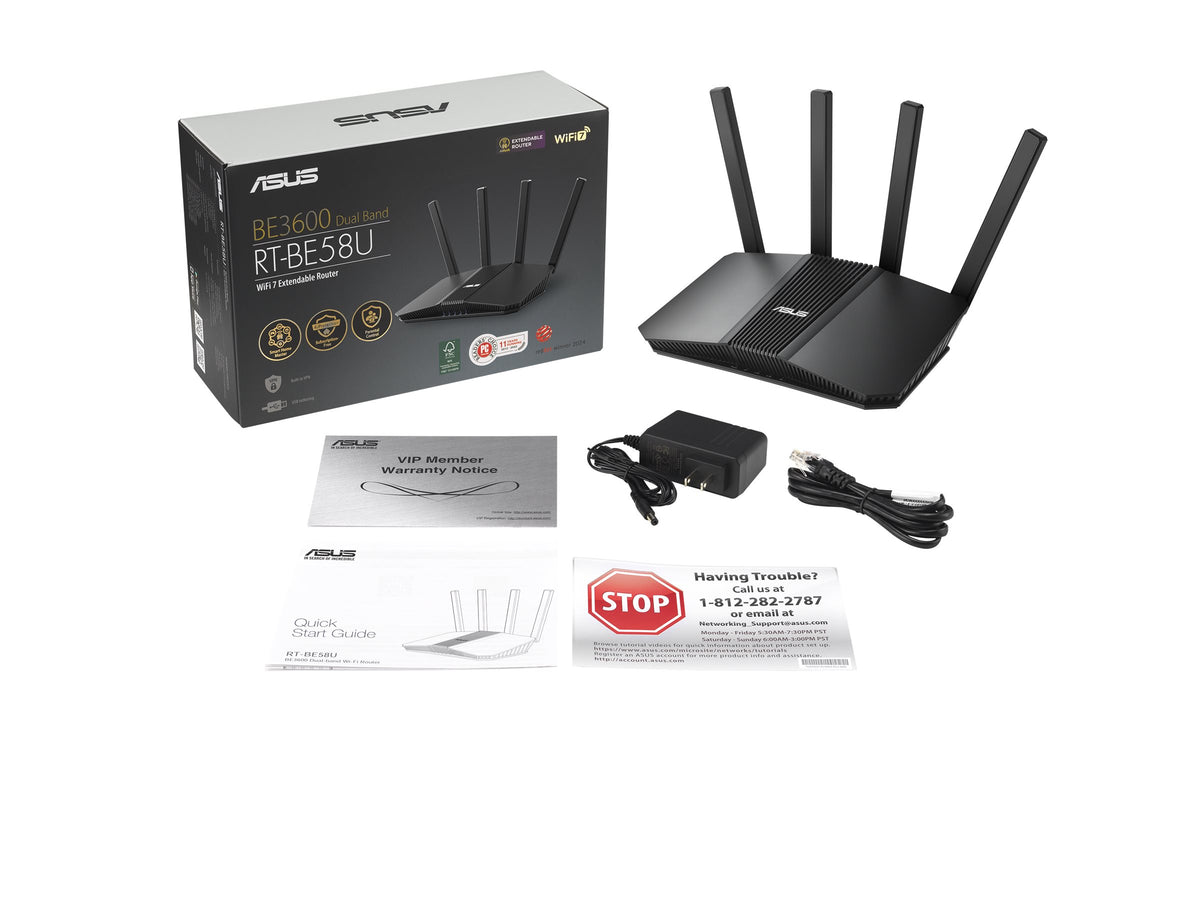 ASUS RT-BE58U Routeur extensible bi-bande WiFi 7 802.11be Smart AiMesh 3600 Mbps port 2.5G jusquà 3 SSID pour les appareils