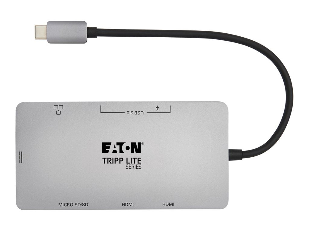 EATON TRIPPLITE USB-C Dock Dual Display 4K 60 Hz HDMI USB 3.2 Gen 1 USB-A Hub GbE Memory Card 100W PD Charging USB-C 2 x HDMI 1GbE
