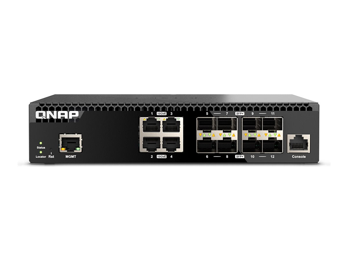 QNAP QSW-M3212R-8S4T Managed Switch 12 port of 10GbE port speed 8 port SFP+ 4 port 10gbE RJ45 half-rackmount design