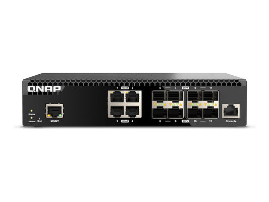 QNAP QSW-M3212R-8S4T Managed Switch 12 port of 10GbE port speed 8 port SFP+ 4 port 10gbE RJ45 half-rackmount design