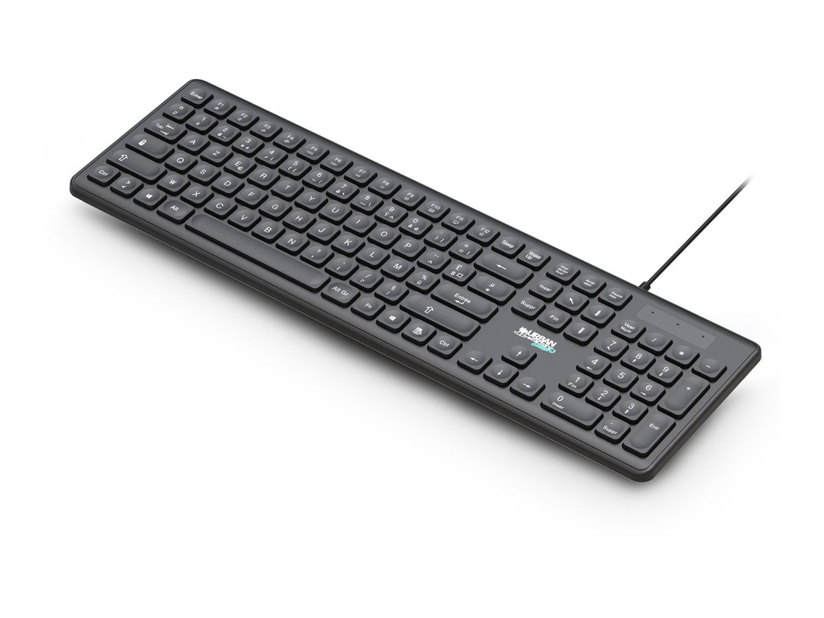 URBAN FACTORY 104key wired keyboard Flat and ergonomic scissor keys Lighted indicators
