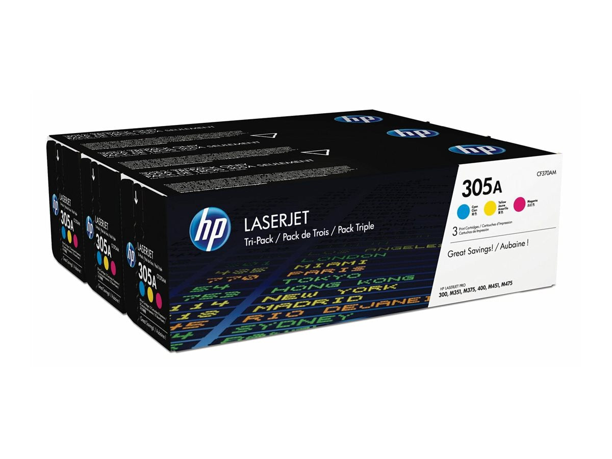 HP 305A original Toner cartridge CF370AM cyan magenta yellow standard capacity 2.600 pages 3-pack