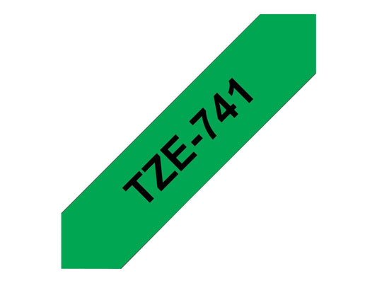 BROTHER P-TOUCH TZE-741 noir sur vert 18mm