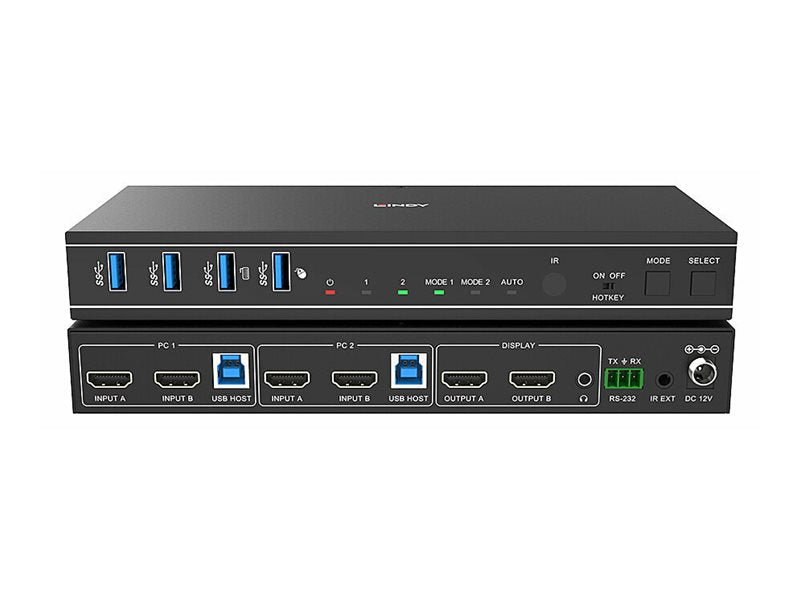 LINDY 2 Port Dual Head HDMI 4K60 USB 3.0 KVM Switch