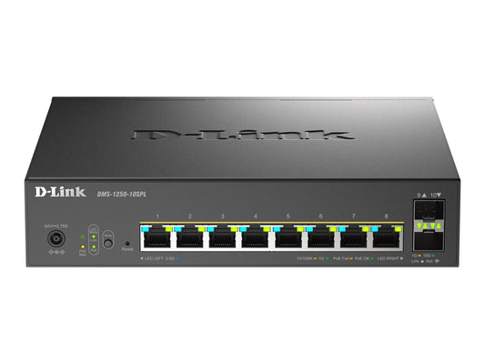 D-LINK Smart+ L2+ 8 ports 2.5 GbE PoE 1-2/60W - 3-8/30W and 2 ports 10 GbE SFP+ - Budget PoE 120 W