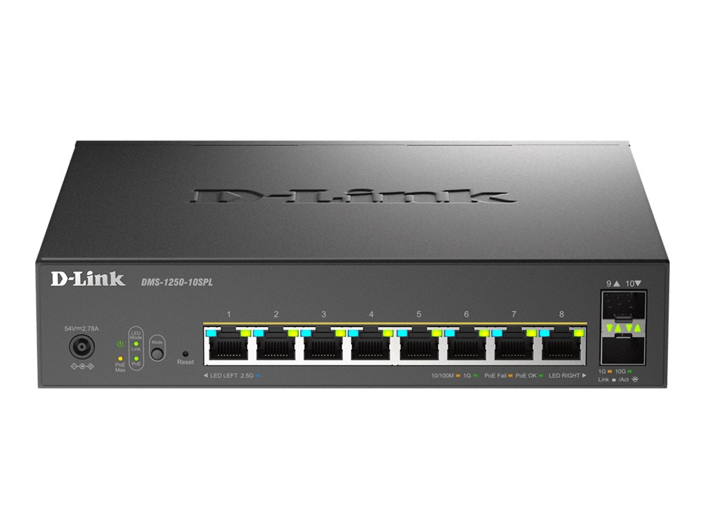 D-LINK Smart+ L2+ 8 ports 2.5 GbE PoE 1-2/60W - 3-8/30W and 2 ports 10 GbE SFP+ - Budget PoE 120 W