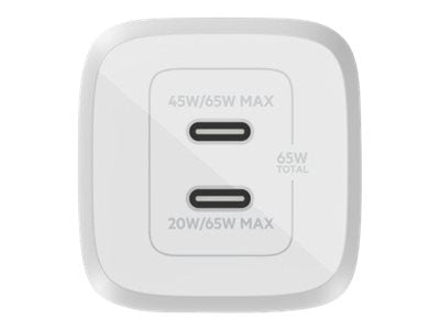 BELKIN BOOST CHARGE 65w USB-C GaN PD PPS Dual Wall Charger White