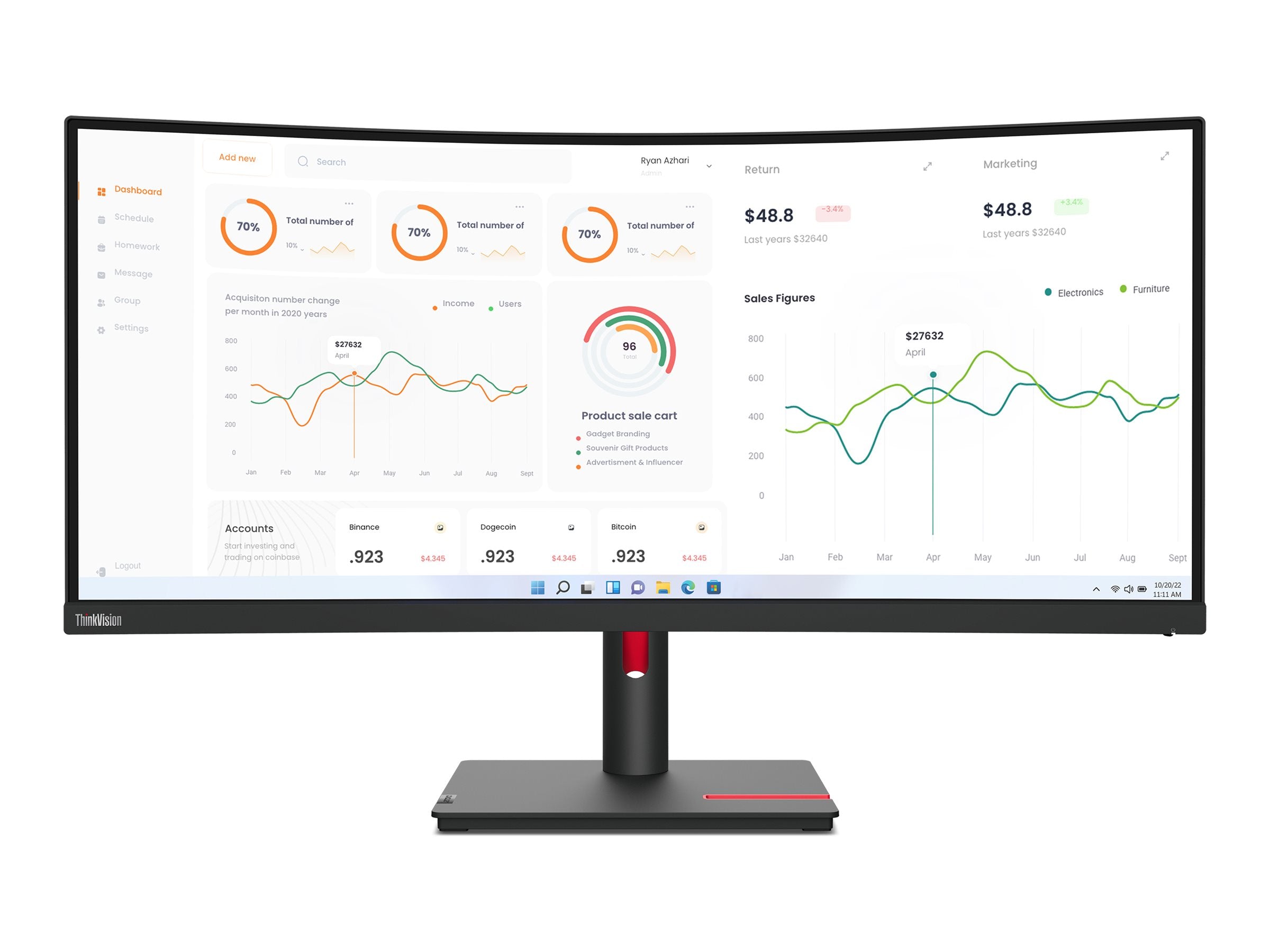 LENOVO T34w-30 34p WQHD VA 21:9 Monitor HDMI DP