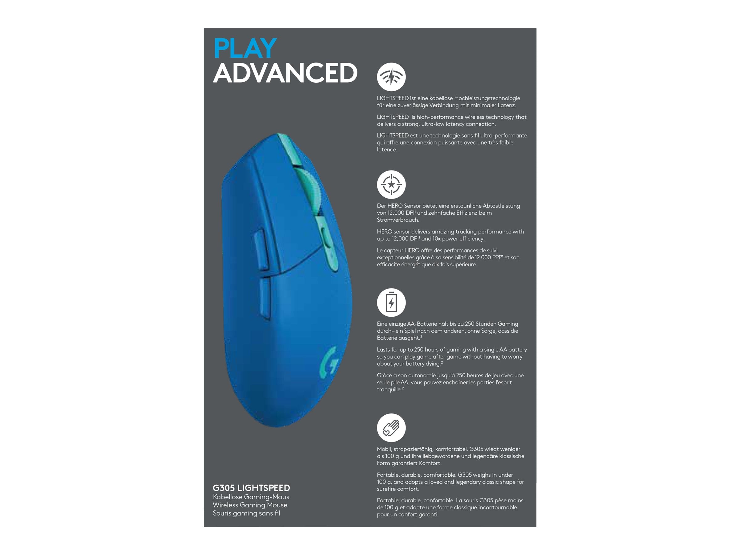 LOGITECH G305 LIGHTSPEED Wireless Gaming Mouse - BLUE - EWR2