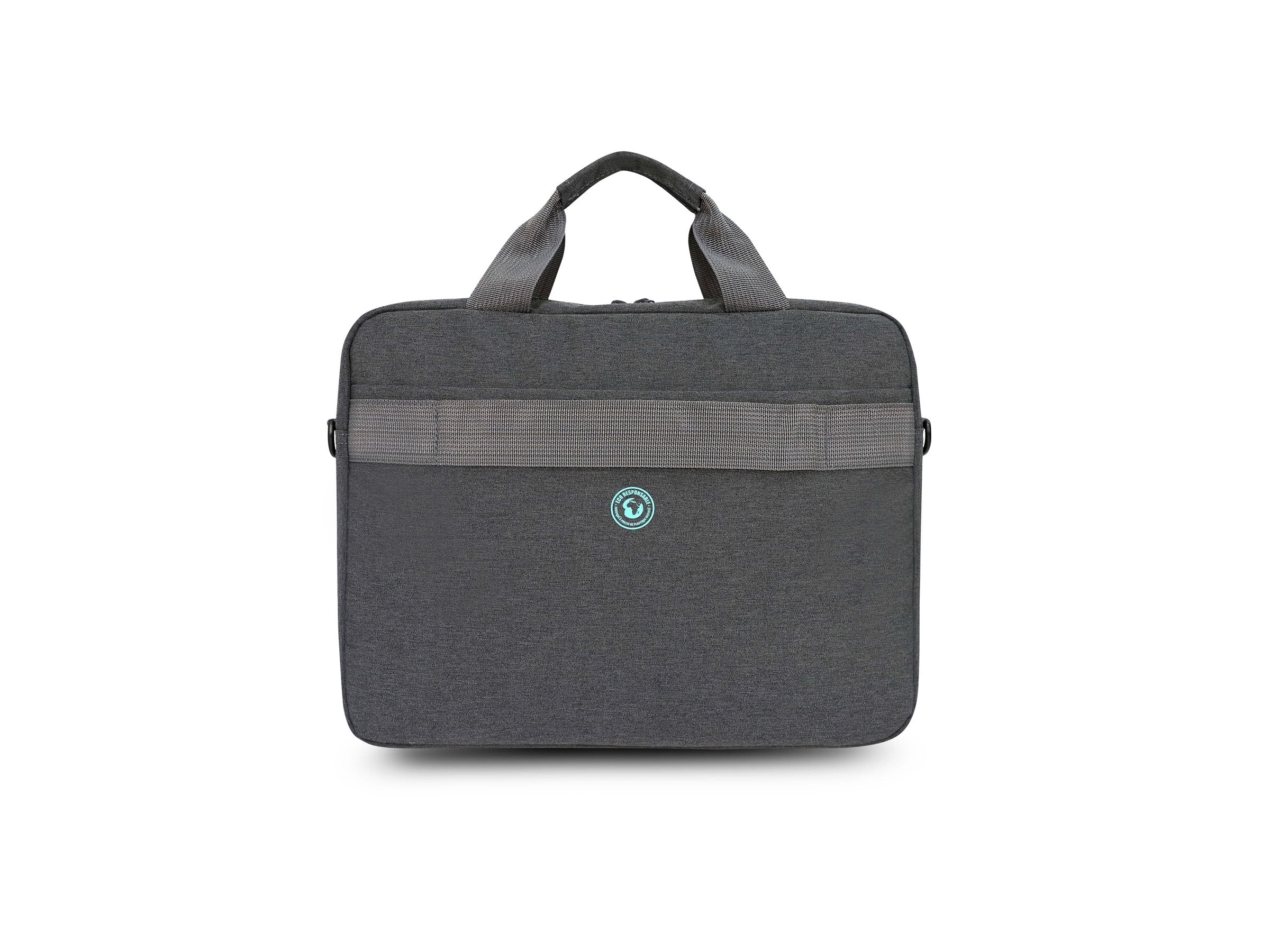 URBAN FACTORY Toploading bag made of recycled Nylon r-PET Reinforced notebook compartment Flat front pocket with zip Back patch