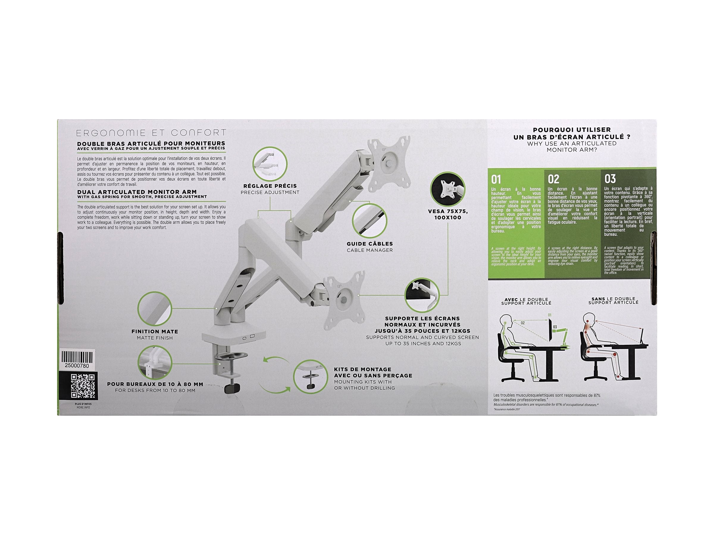 TNB ERGO - Double bras support articulé pour moniteur - blanc