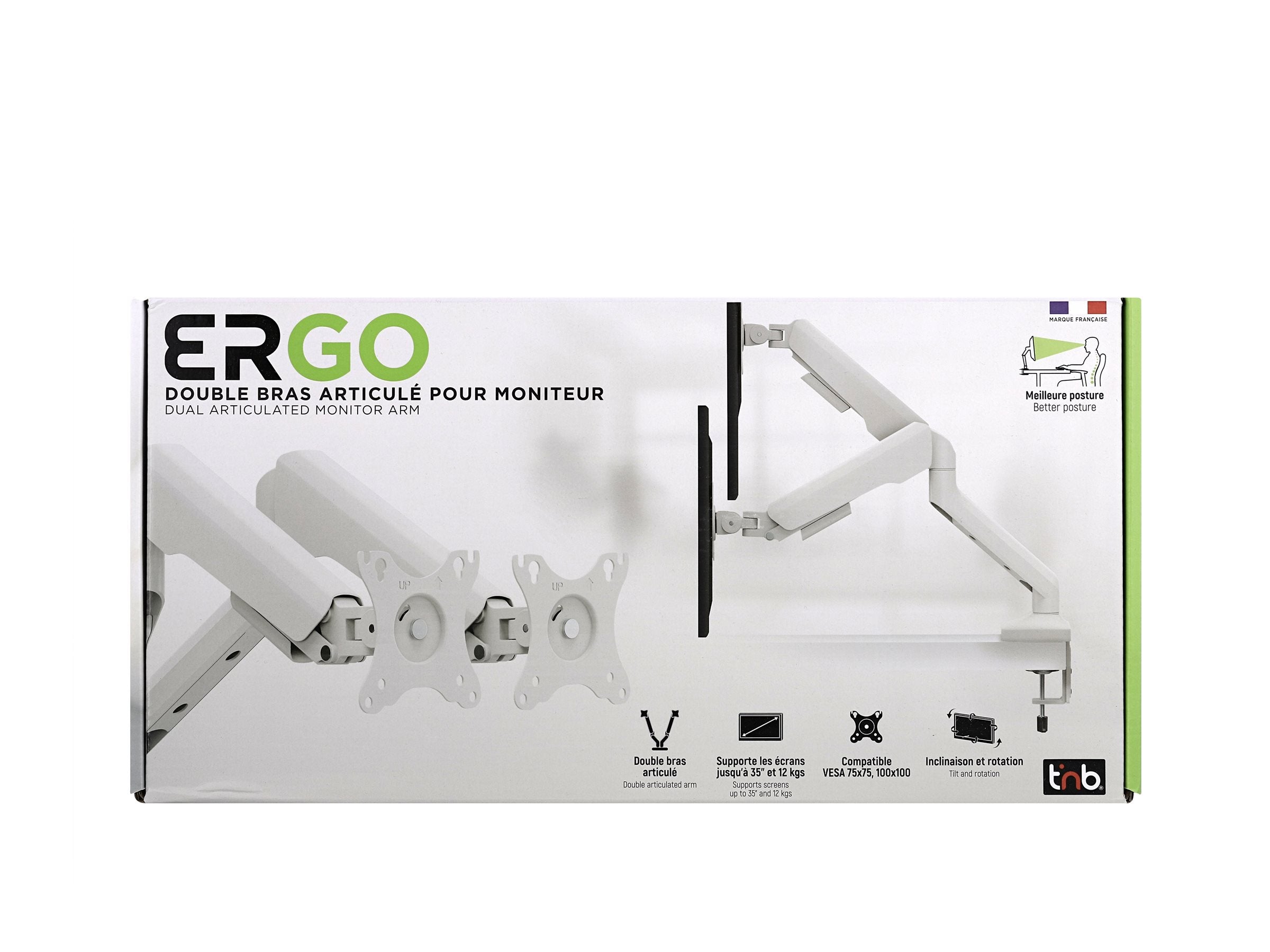 TNB ERGO - Double bras support articulé pour moniteur - blanc