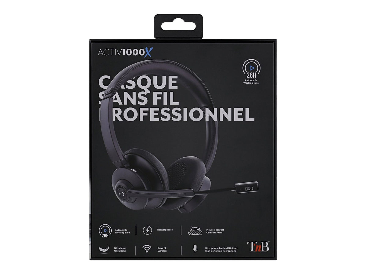 TNB Activ 1000X Professional Headset With Recharge Base Wireless Connection Bluetooth 5.0 And 24Ghz Stereo Earpads