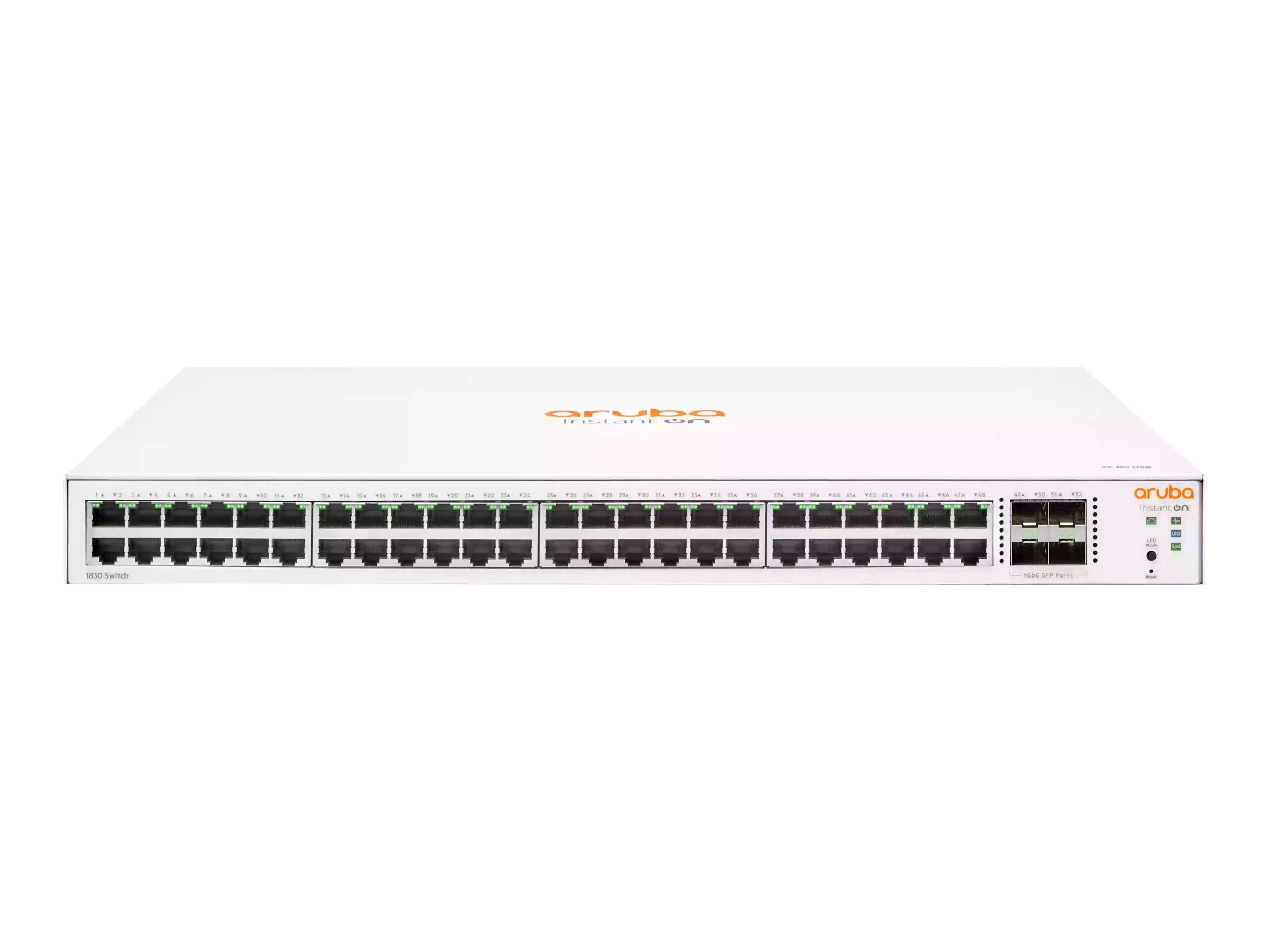 HPE Networking Instant On 1830 48G 4SFP Switch Commutateur intelligent 48 x 10/100/1000 + 4 x Gigabit SFP de bureau