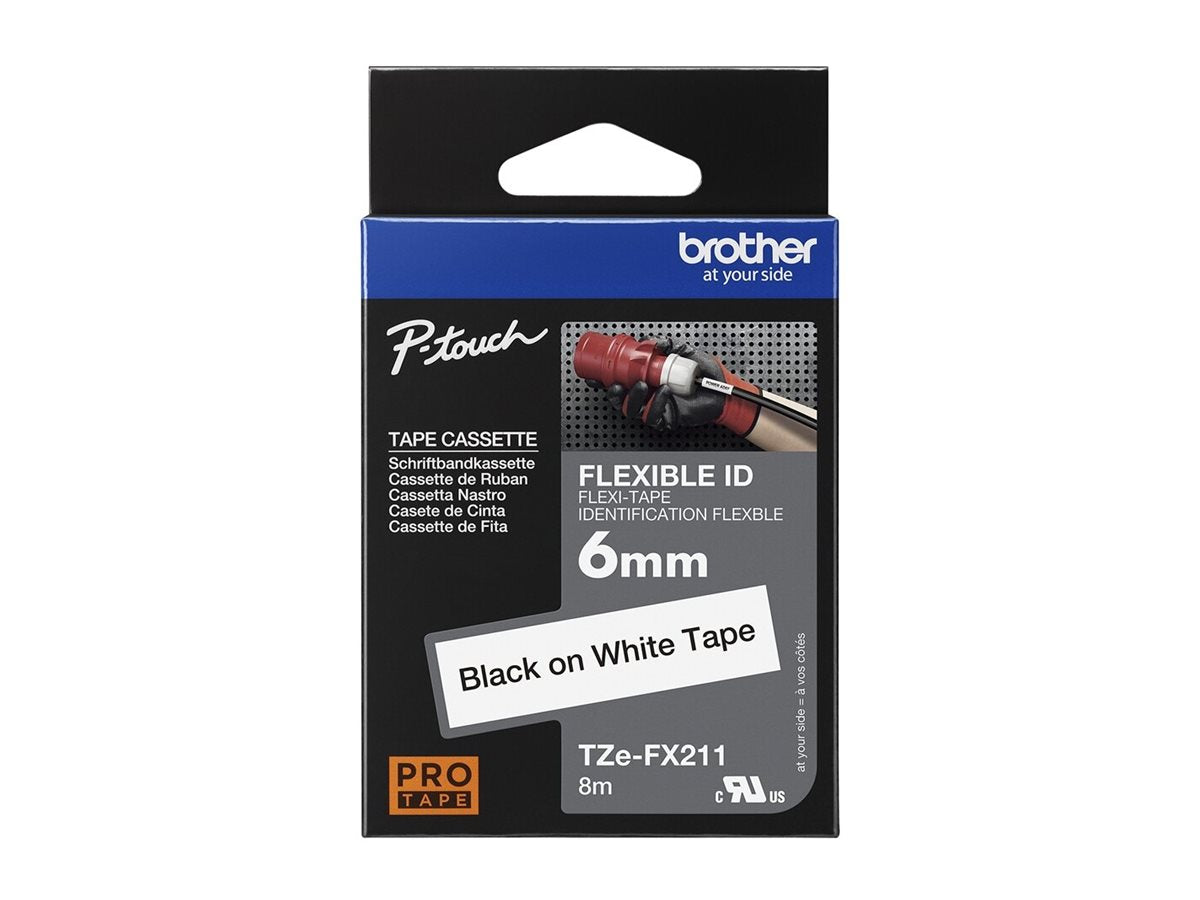 BROTHER P-TOUCH TZE-FX211 noir  in blanc 6mm