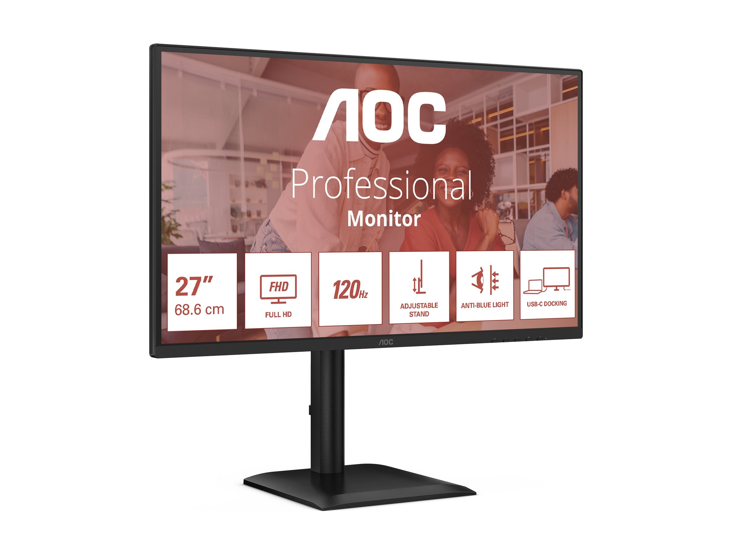 AOC 27E4CV - Écran LED - 27" - 1920 x 1080 Full HD -  @ 120 Hz - IPS - 300 cd/m² - 1500:1 - 4 ms - HDMI, DP, USB-C, RJ45, GAR 5 ans