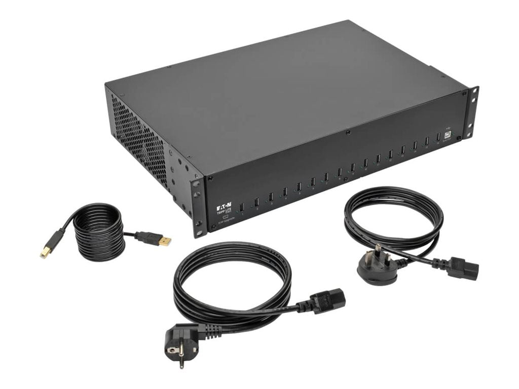 EATON TRIPPLITE 16-Port USB Charging Station with Syncing 230V 5V 40A 200W USB Charger Output 2U Rack-Mount