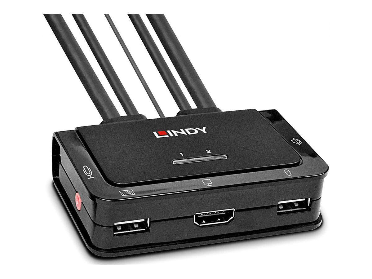 LINDY HDMI KVM Switch 2 Port USB 2.0 Compact HDMI 3D and 4K60 compliant USB 2.0 Audio and Mic
