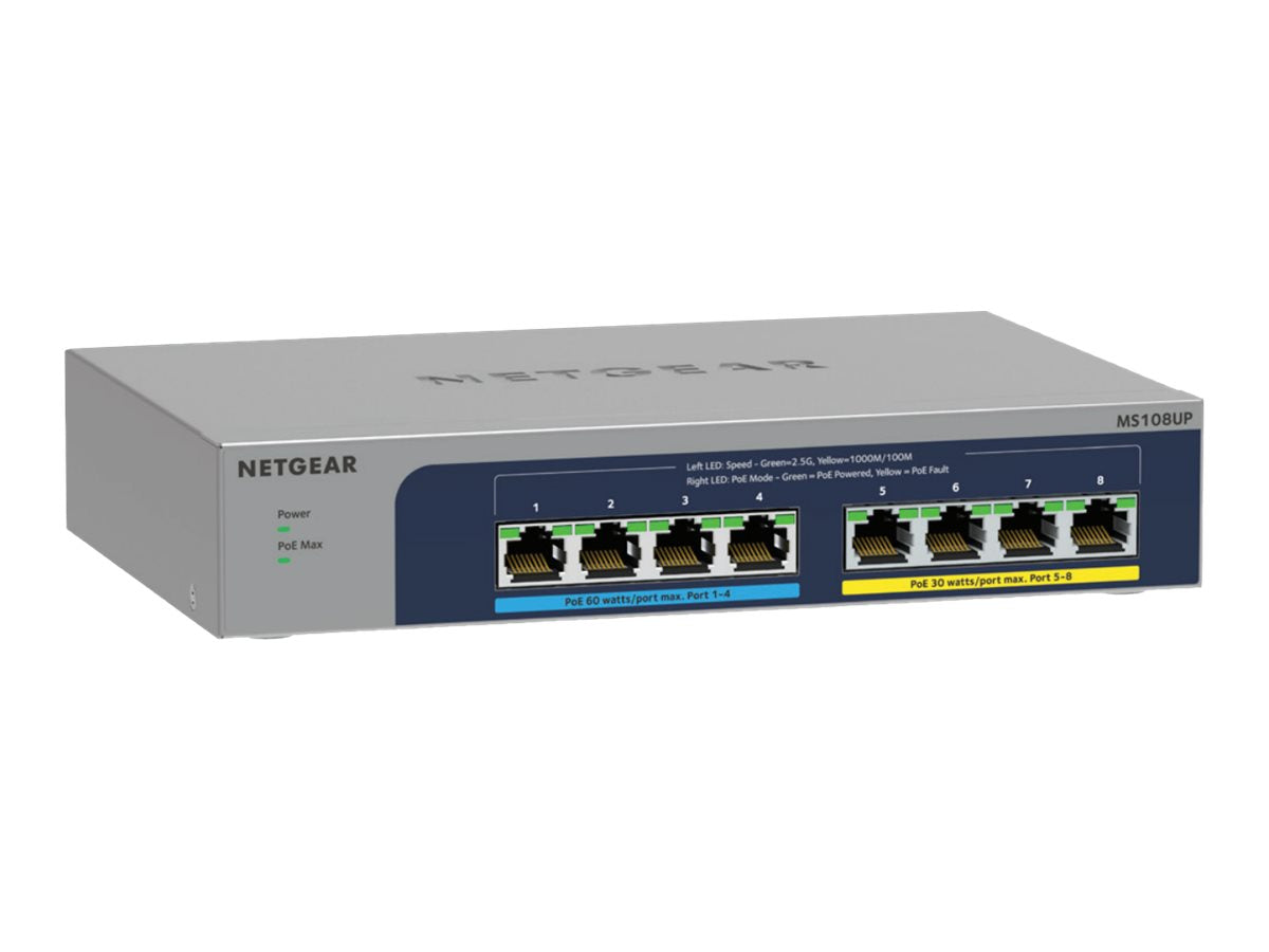 NETGEAR MS108UP 8Port Ultra60 PoE++ Multi-Gigabit 2.5G Ethernet Unmanaged Switch with 230W PoE-Budget 1G/2.5G-Ports Desktop/Wallmnt