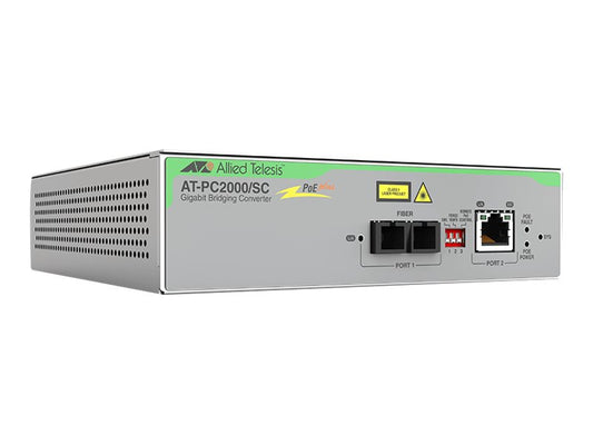 ALLIED 2port Gigabit Speed/Media Converting Switch with PoE 1000T POE+ to 1000SX SC Media Converter Multi-Region AC adapter