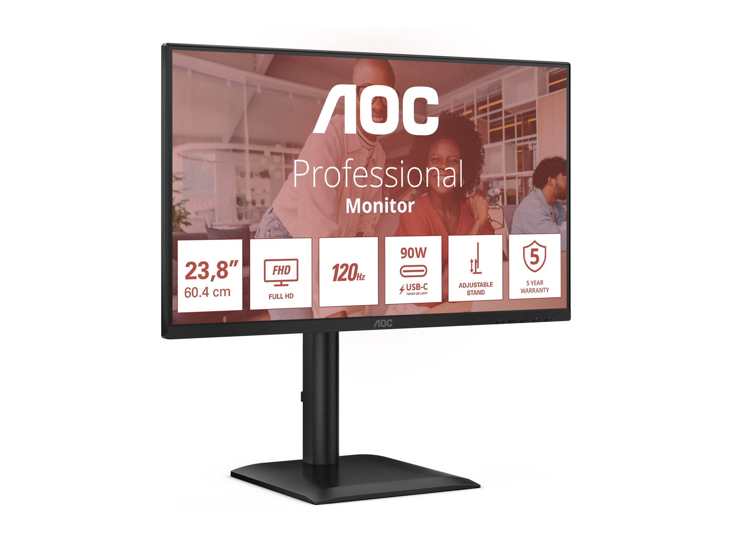 AOC 24E4CV - Écran LED - 24"-1920 x 1080 Full HD @ 120 Hz - IPS - 300 cd/m² - 1500:1 - 4 ms - HDMI, DP, USB-C - HP - GAR 5 ans