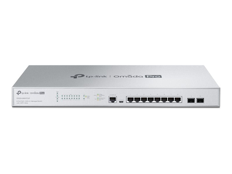 TP-LINK S5500-8MHP2XF Omada Pro 8-Port PoE+ 2.5GBase-T L2+ Managed Switch 8x 2.5G PoE+ Ports 2x 10G SFP+ Slots