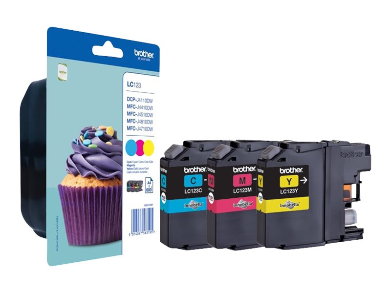 BROTHER LC-123 cartouche dencre cyan, magenta et jaune capacité standard 1-pack blister sans alarme