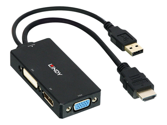LINDY HDMI to DP/DVI/VGA Converter Supports resolutions up to Ultra HD 4K DisplayPort and Full HD DVI-D and VGA